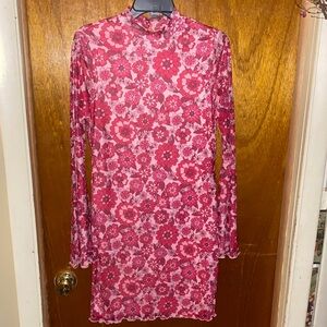 SHEIN Pink Floral Long Sleeve Dress